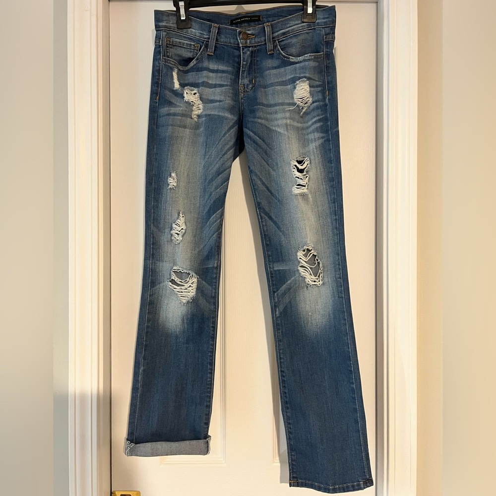 Flying Monkey Low Rise Distressed Straight Leg Jeans - Blue